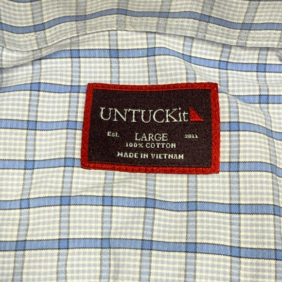 UNTUCKit Mens Large Blue White Plaid Long Sleeve Button Down Shirt 100 Cotton - Picture 2 of 10